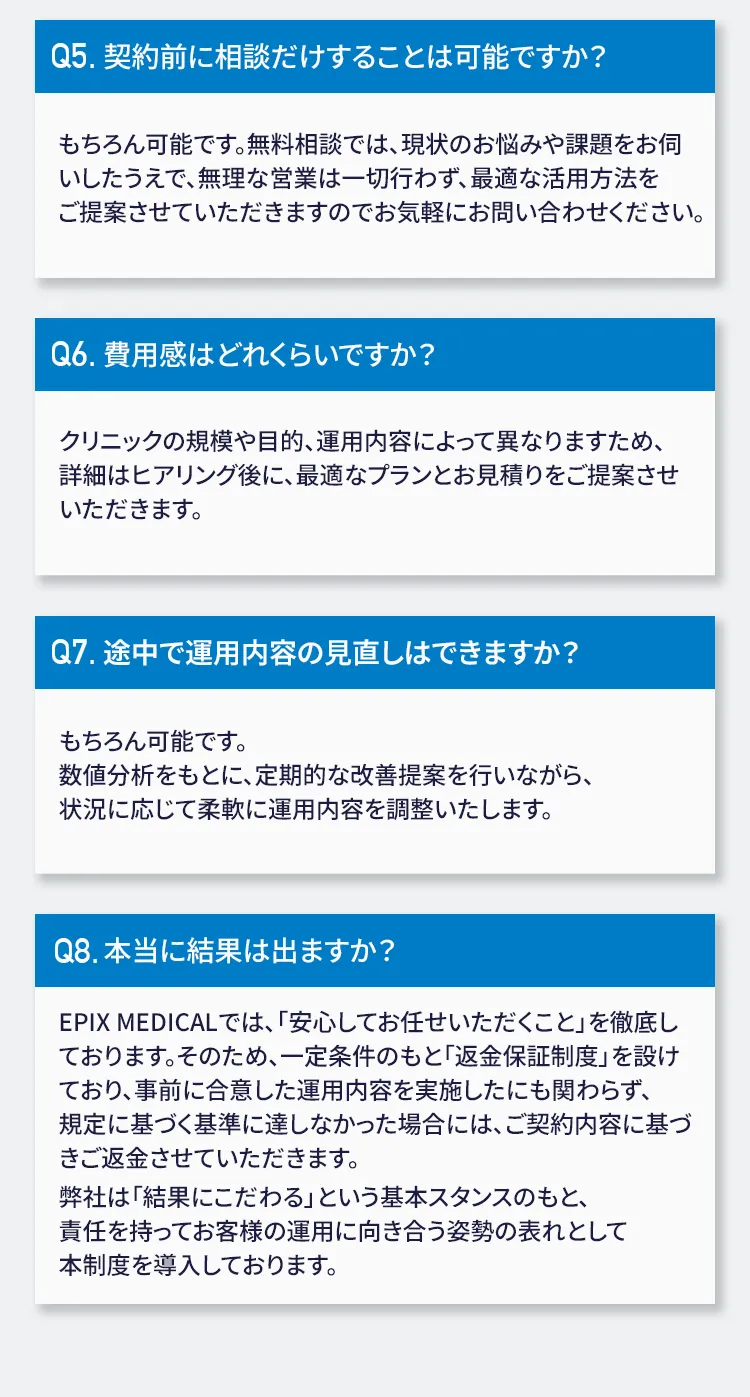 ドクターやクリニック向けSNS運用代行サービスEPIX MEDICAL よくある質問